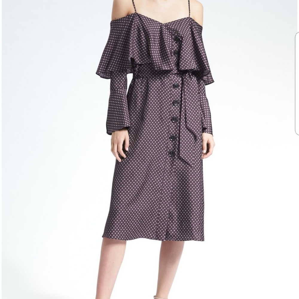 Olivia Palermo  ruffled off the shoulder dress